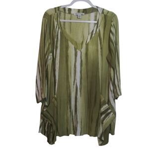 Modesce Green Striped Neutral Lagnlook Artsy Women's V Neck Top Size XL